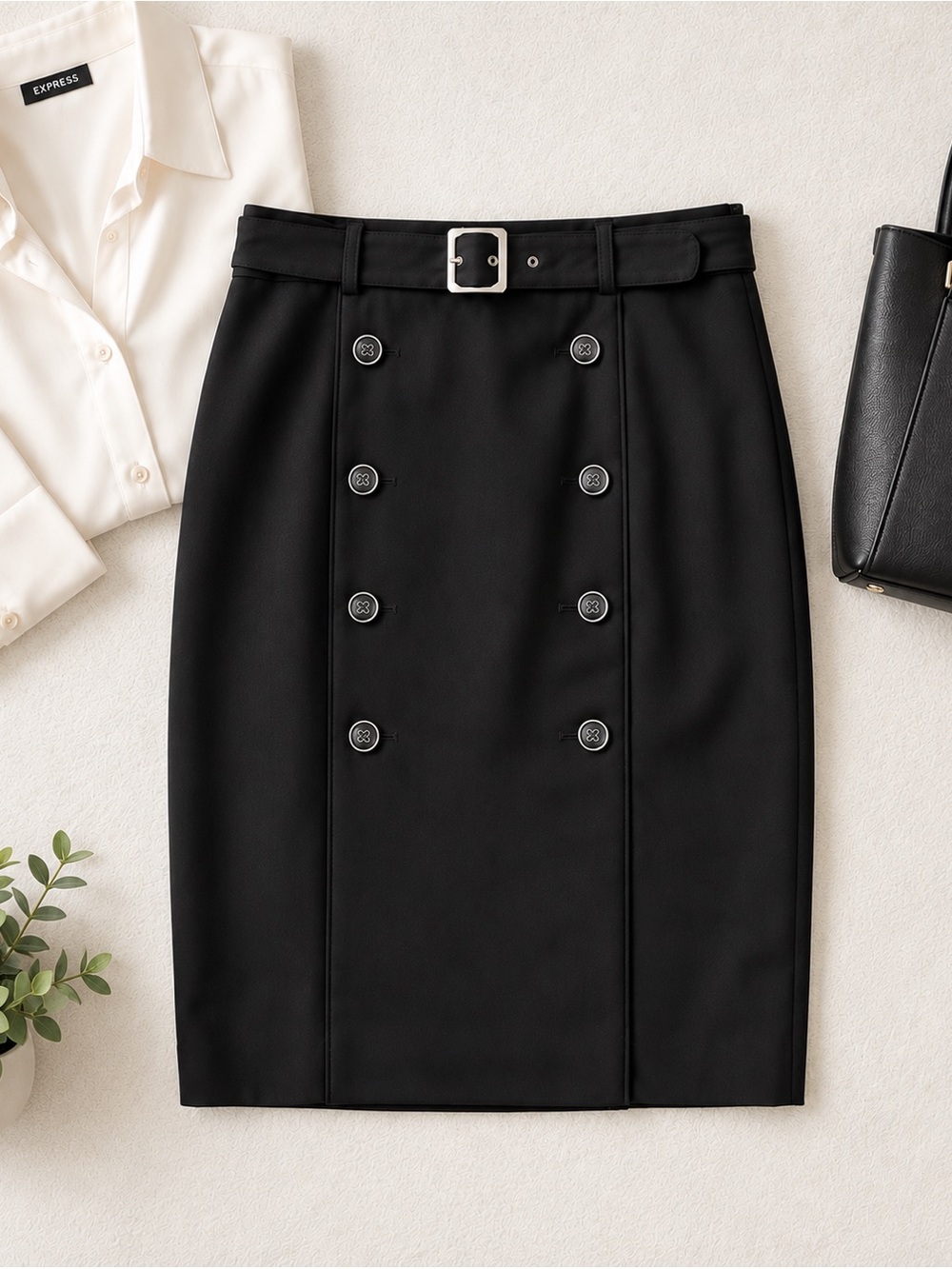 White House Black Market Black Pencil Skirt NWT 4 Double Breasted Buttons Office